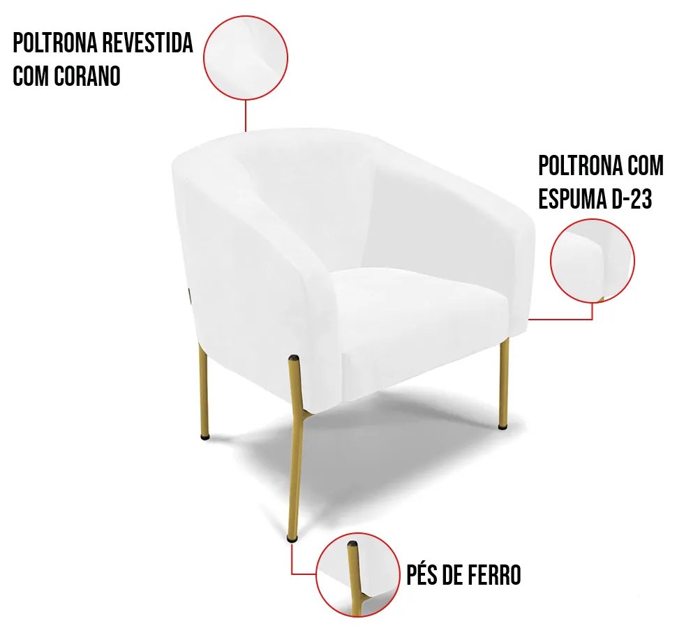 Cadeira Sala de Jantar Pé Ferro Dourado kit 2 Stella Sintético PU D03 - D'Rossi - Branco