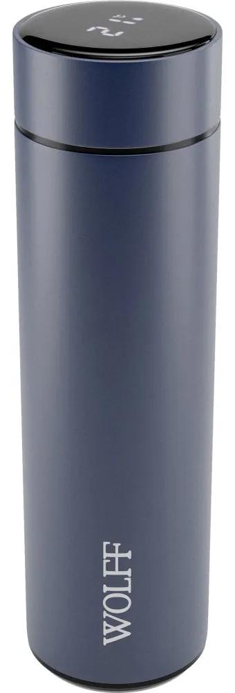 Garrafa Térmica De Aço Inox Com Termômetro Em Led Azul 500ml 29115 Wolff