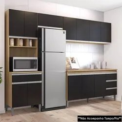 Cozinha Modulada 4 Peças Balcão sem Tampo 160cm Andréia Amêndoa/Preto