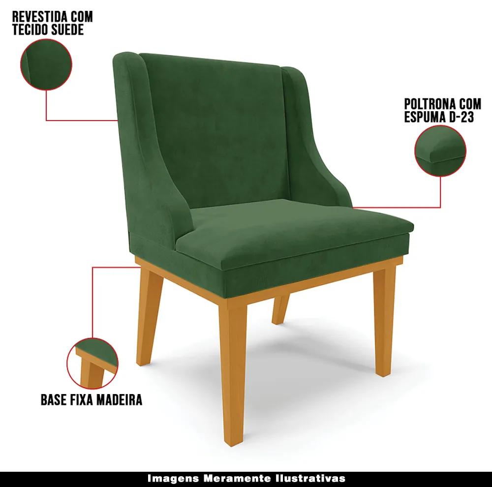 Kit 5 Cadeiras Decorativas Sala de Jantar Base Fixa de Madeira Firenze Suede Verde/Castanho G19 - Gran Belo