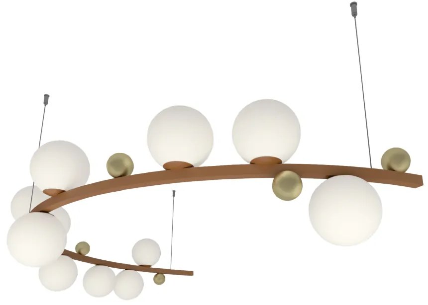 Pendente Aliança Metá 24X130X65Cm Globo 10Cm 11Xg9 - Usina 90000/11 (BT / CB-P - Branco Texturizado / Cobre Brilho Polido, Branco (Fosco))