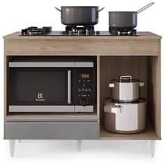 Balcão Multiuso para Cooktop 4 Bocas Georgia Castanho/Cinza - Lumil Mó