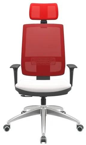 Cadeira Office Brizza Tela Vermelha Com Encosto Assento Vinil Branco RelaxPlax Base Aluminio 126cm - 63538 Sun House