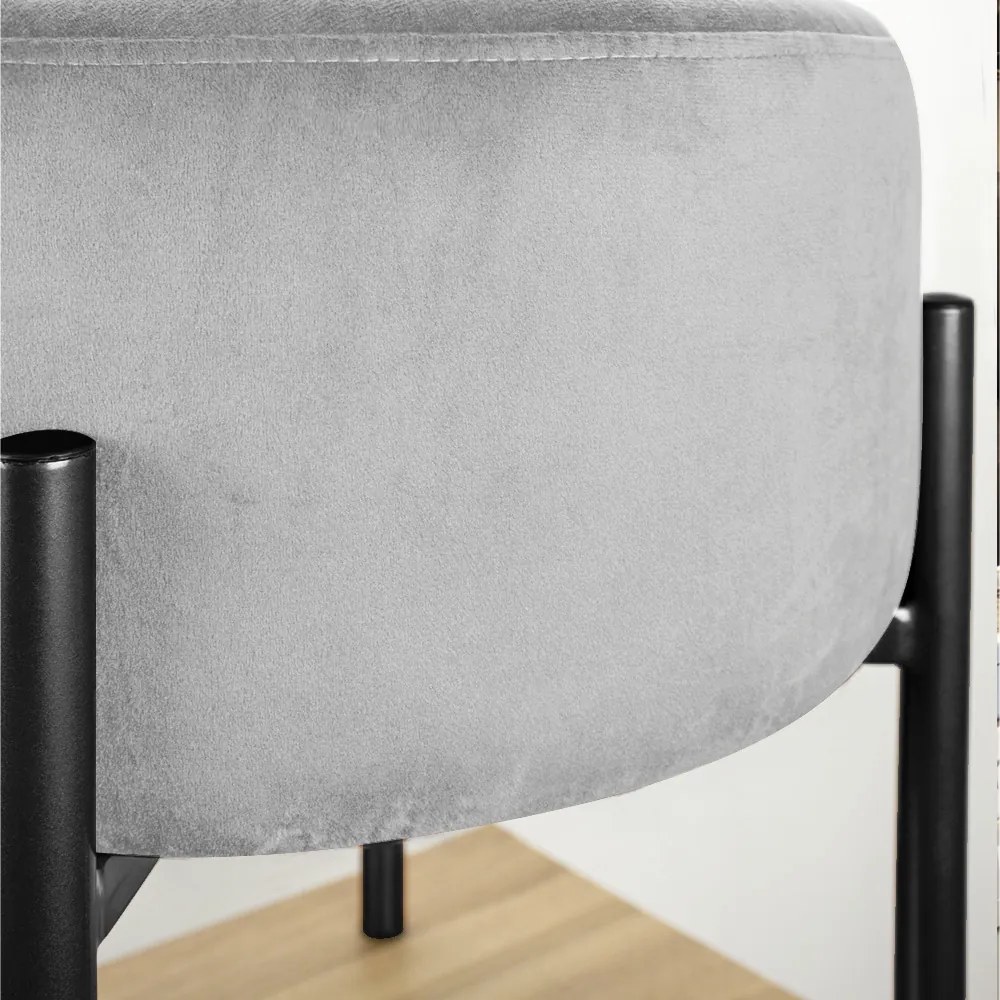 Puff Banqueta Decorativo Industrial Preto Iron Suede Cinza D03 - D'Rossi