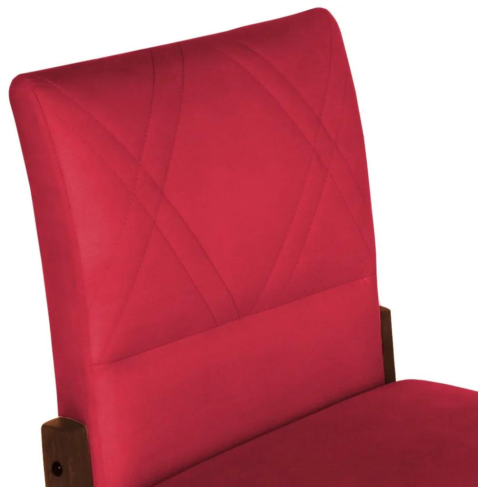 Cadeira De Jantar Aurora Base Madeira Maciça Estofada Suede Vermelho