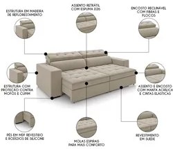 Sofá Retrátil Reclinável 3 Lugares 246cm Vick M22 Suede Bege - Mpozena