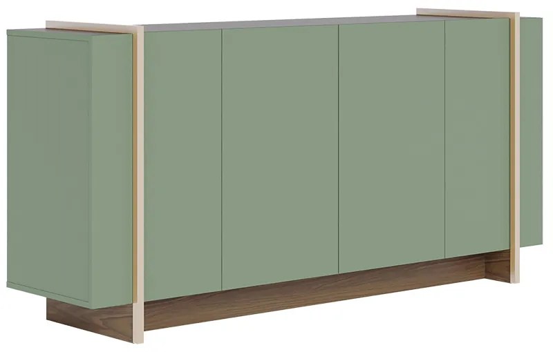 Aparador Buffet 4 Portas Oliwia 160cm Sala Jantar Pé Dourado C04 - D'Rossi - Verde Pistache e Amêndoa