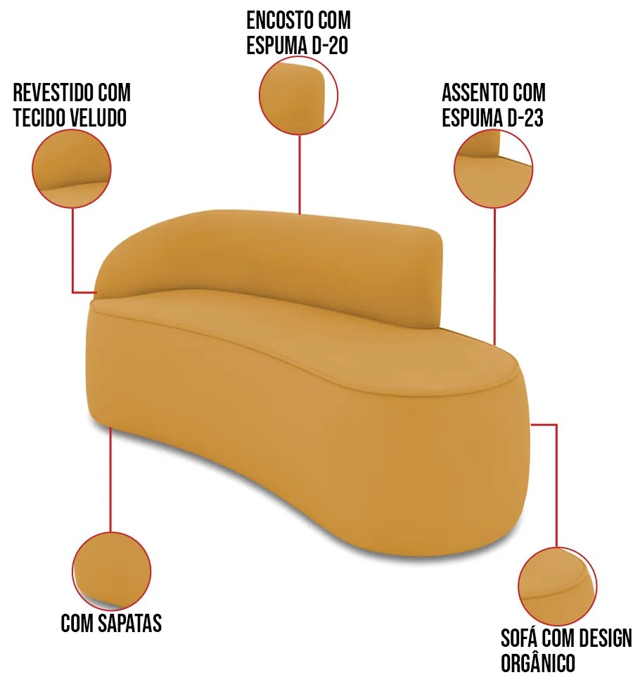 Sofá 3 Lugares Orgânico 180cm Morgan e Poltrona Lua Veludo D03 - D'Rossi - Mostarda