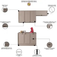 Armário de Cozinha Modulado 3 Peças Com Tampo CJ8 Duna P09 Fumê - Mpoz