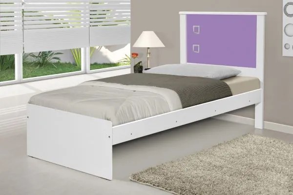 Cama  Barcelona Solteiro Branco Com Lilás - Tebarrot Móveis