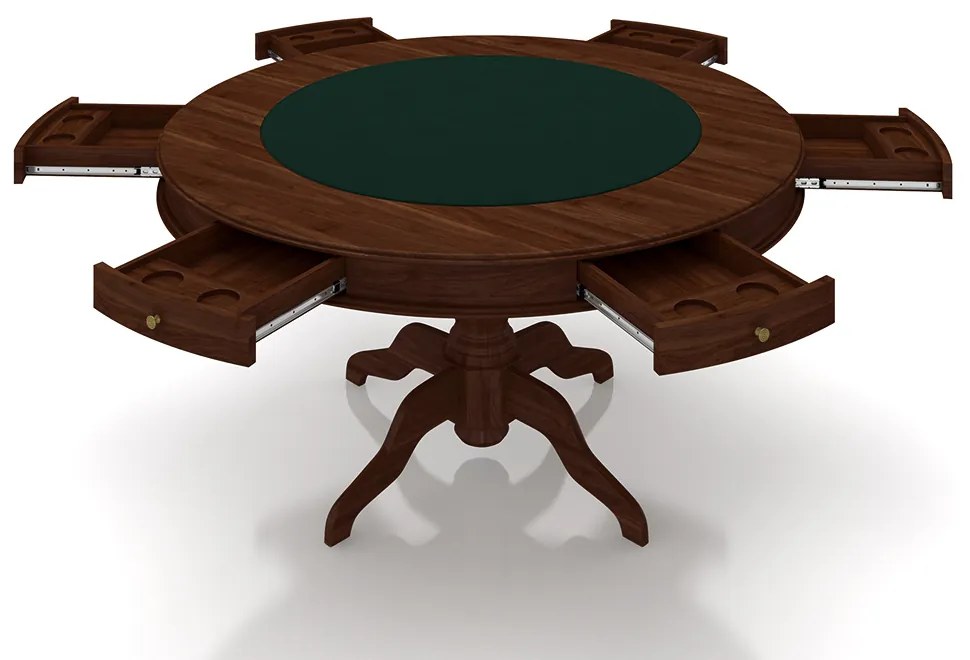 Conjunto Mesa de Jogos Carteado Bellagio Tampo Reversível e 6 Cadeiras Madeira Poker Base Estrela Veludo Verde/Imbuia G42 - Gran Belo