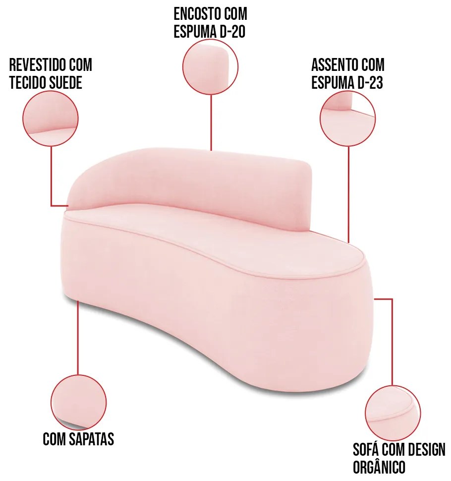 Sofá 4 Lugares Orgânico 220cm Morgan e 2 Poltronas Lua Suede D03 - D'Rossi - Rosa Bebê