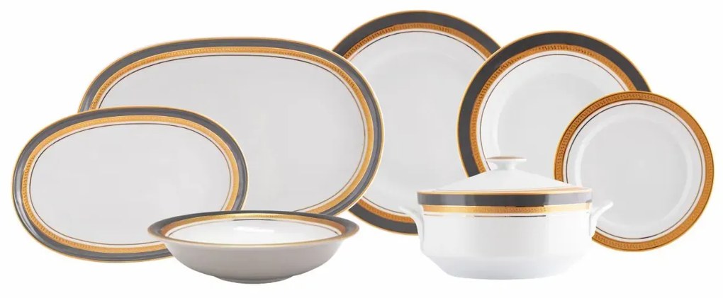 Aparelho De Jantar Porcelana Schmidt 41 Peças - Dec. Turmalina Cinza 2443