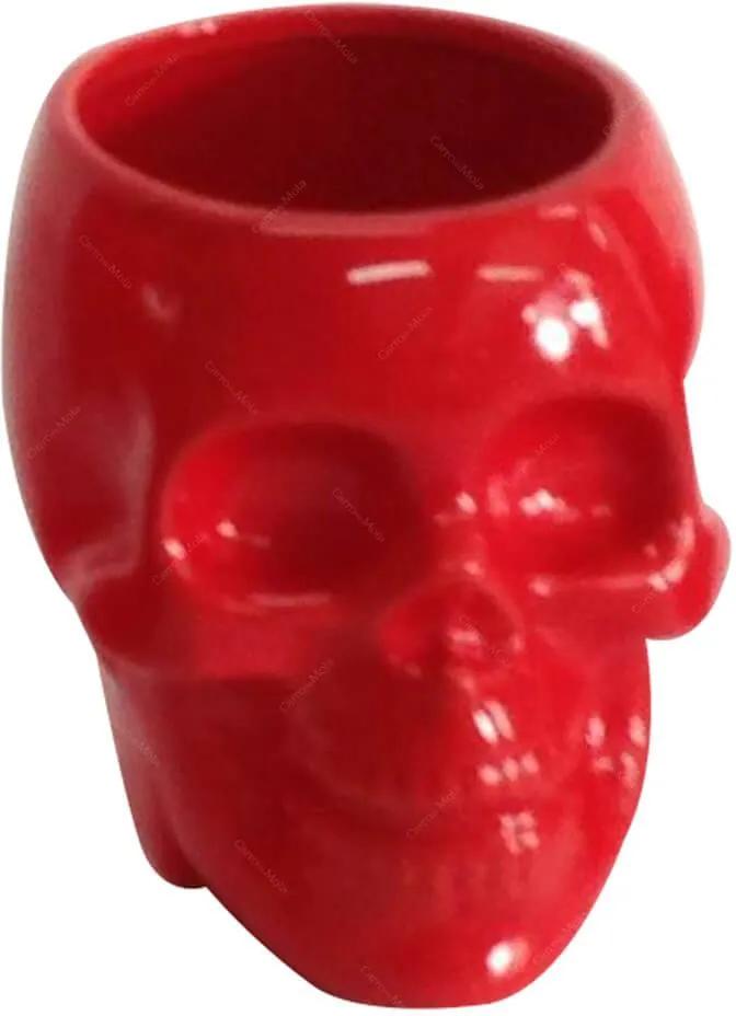 Pote sem Tampa Skull Vermelho Brilhante Médio em Cerâmica - Urban