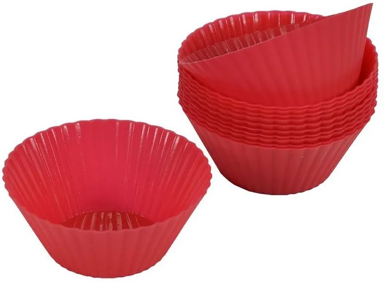 Kit Formas em Silicone para Cupcake e Muffin - 12 Peças - Vermelho