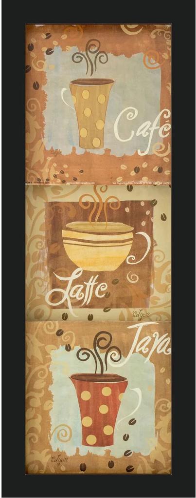 Quadro Decorativo Com Imagem Sobreposta Café, Latte E Java 15x45cm