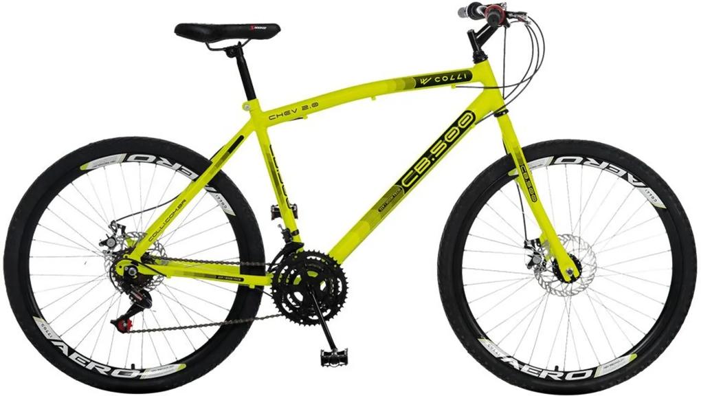 Bicicleta Esportiva Aro 26 Freio a Disco 21 Marchas CB 500 Quadro 19 Aço Amarelo Neon - Colli Bike