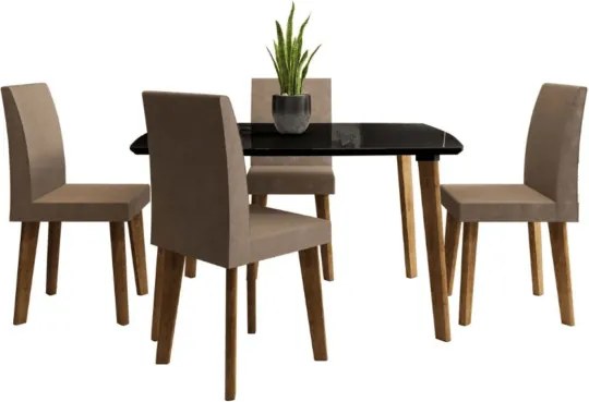 Mesa De Jantar Com 4 Cadeiras Jade Pés Oblongo Black Com Pena Caramelo – RV Móveis