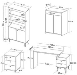 Conjunto Escritório Home Office 4 Peças Lux Industrial A06 Freijó/Pret