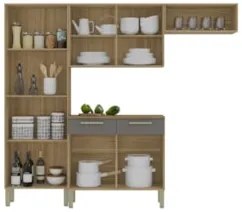 Cozinha Compacta Com Balcão 221cm Vivian Plus Freijó/Gris Z06 - Mpozen