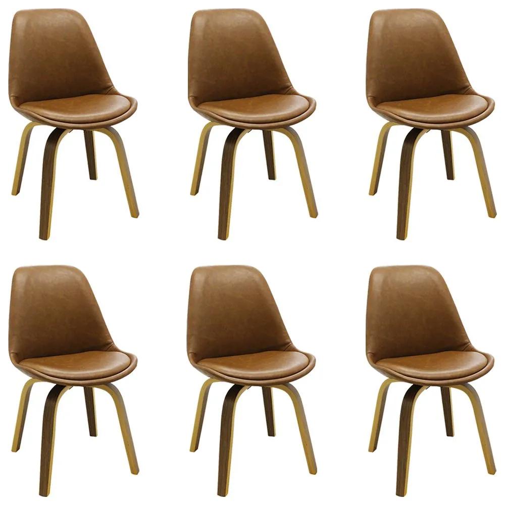 Kit 6 Cadeiras Decorativas Sala e Escritório SoftLine PU Sintético Marrom G56 - Gran Belo