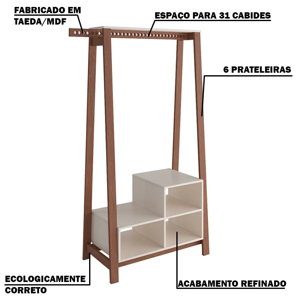 Guarda-Roupa Closet Lara Amêndoa/Off White G68 - Gran Belo