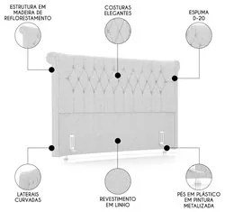 Cabeceira Cama Box Casal King 195cm Dust P02 Linho Cinza Claro - Mpoze