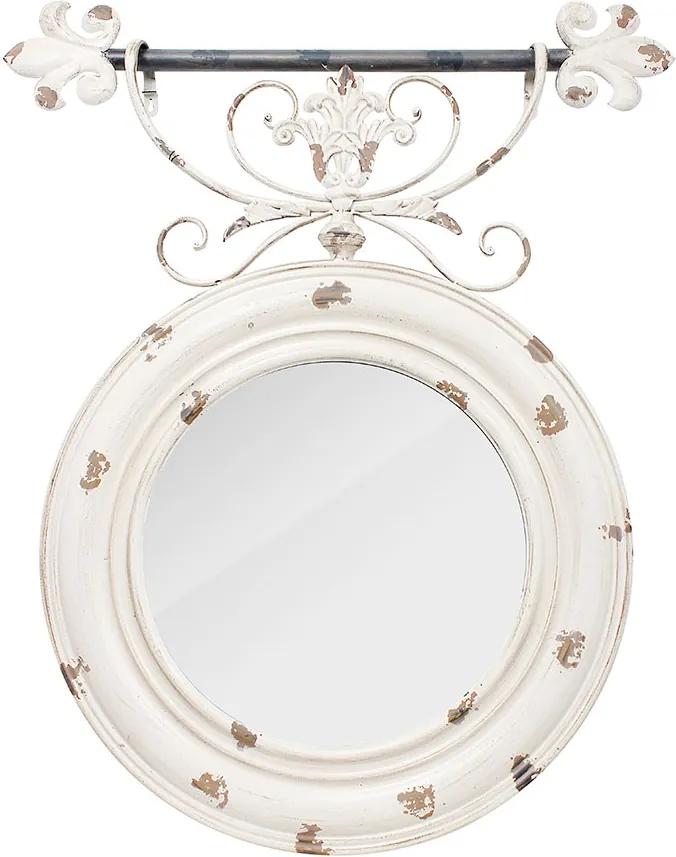 Espelho Redondo com Arabescos Bege Envelhecido Oldway - 90x76 cm