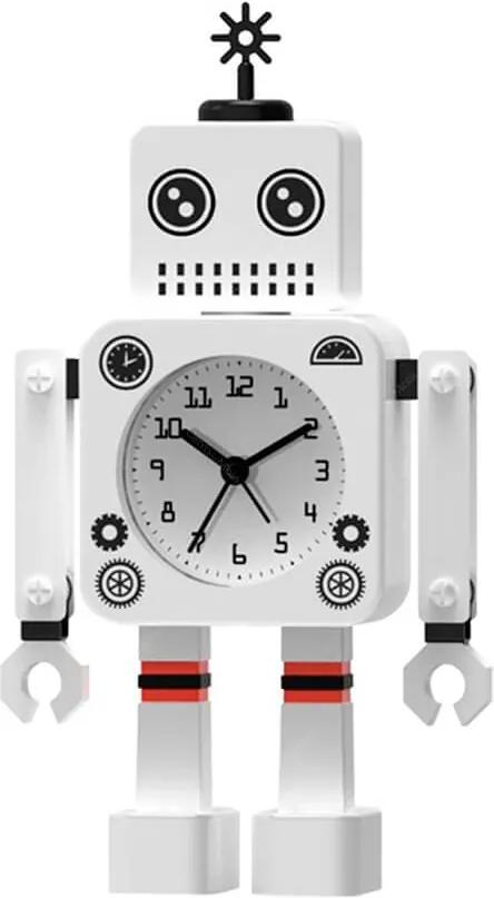 Relógio de Mesa Male Robot Branco em Metal - Urban - 19,6x11 cm