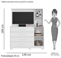 Cômoda Sapateira Com Painel Para TV 4 Gavetas Azaléia A02 Branco Fosco