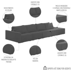 Sofá Ilha Modular com Puff para Sala Living 392cm Georgia Z08 Veludo C