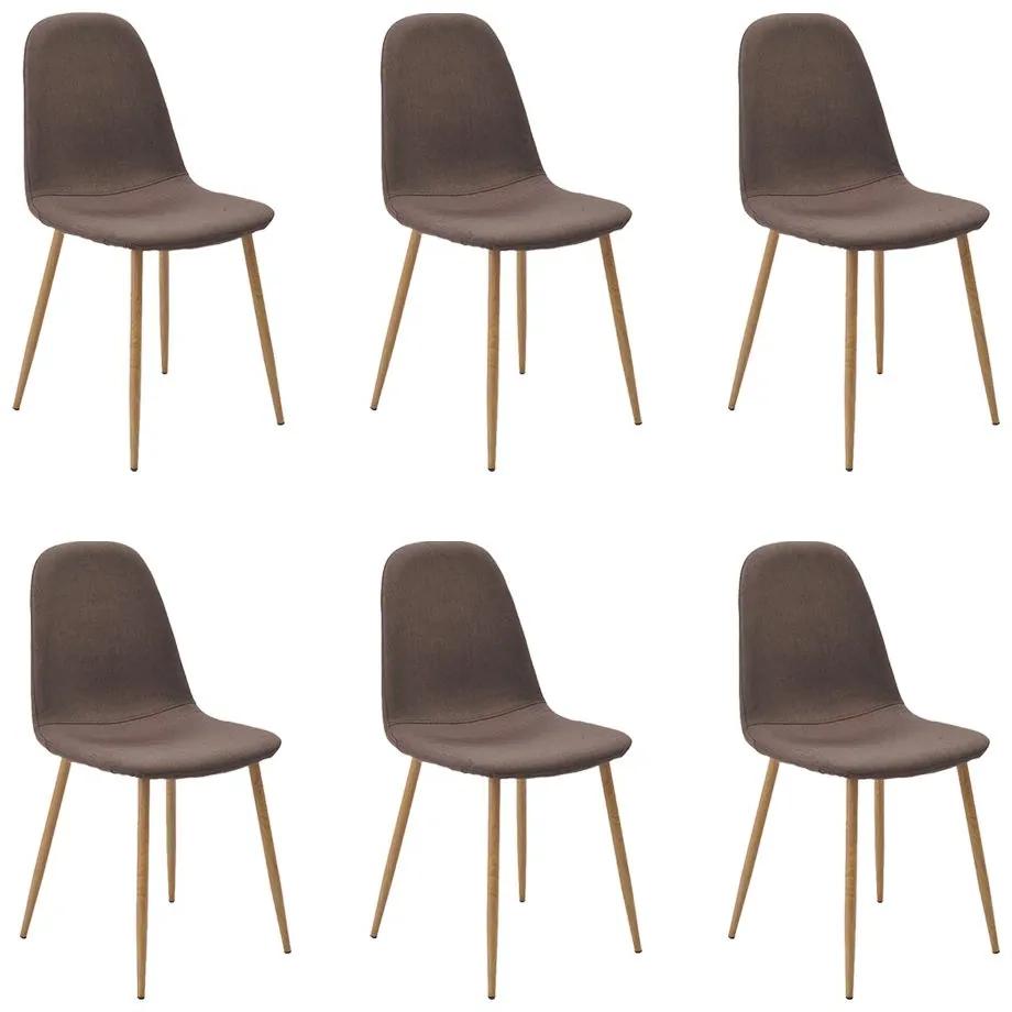Kit 6 Cadeiras Decorativas Sala e Escritório Base Claro Emotion Marrom Linho G56 - Gran Belo