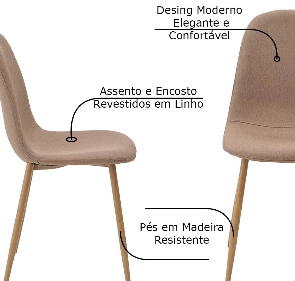 Kit 2 Cadeiras Decorativas Sala e Escritorio Base Clara Emotion Caqui Linho G56 - Gran Belo