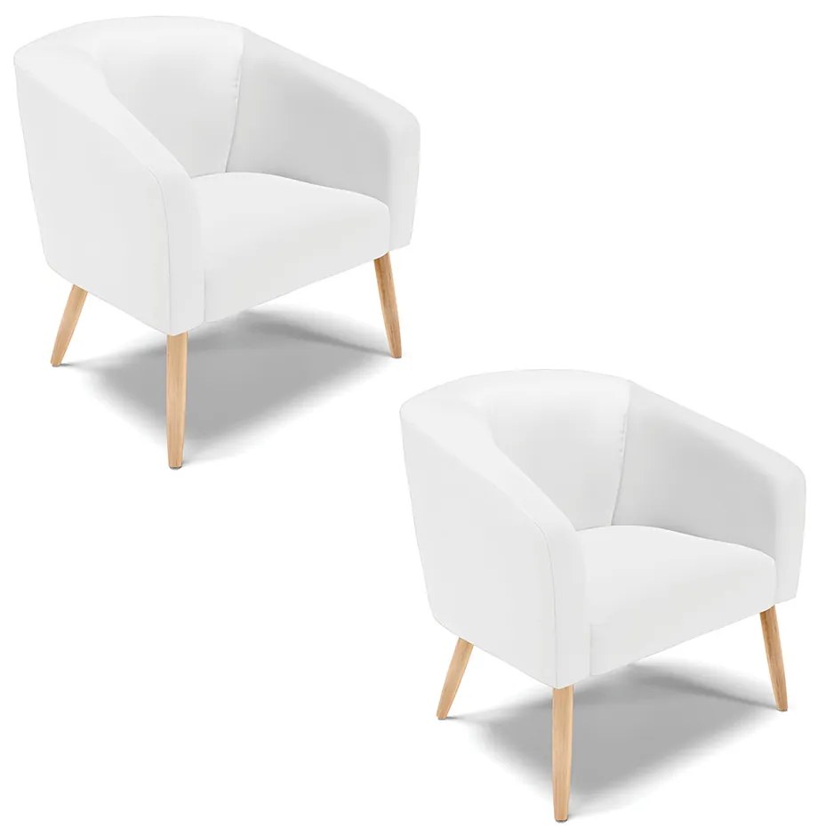 Poltrona Decorativa Pé Palito Natural Kit 2 Stella Sintético Branco D03 - D'Rossi
