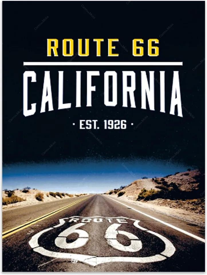 Placa Decorativa Route California Preta Média em Metal - 30x20 cm