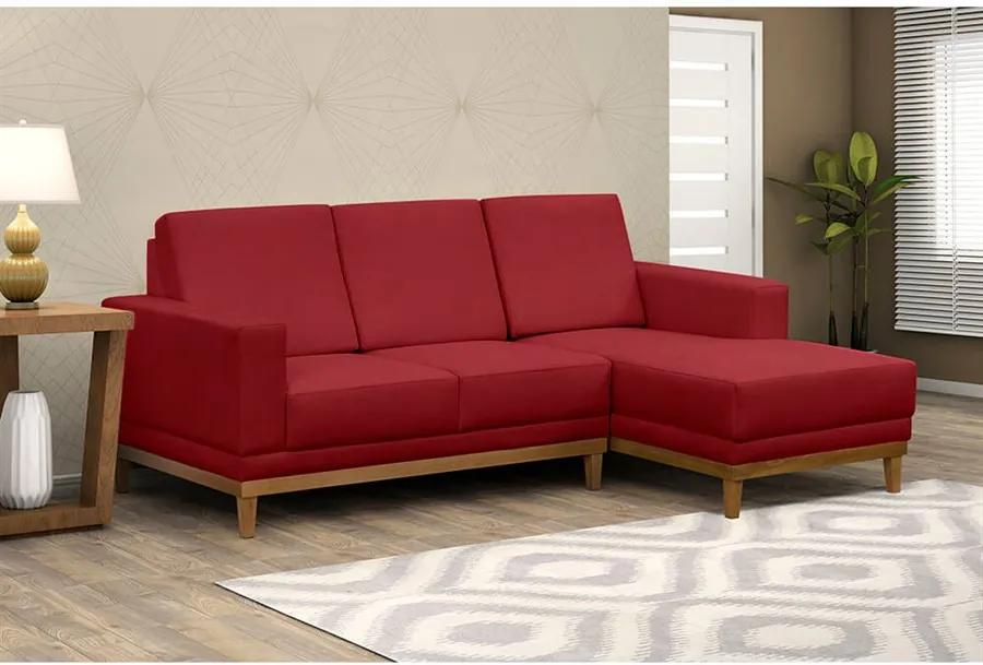 Sofá Willow 3 Lugares (L:200cm) C/ Chaise Suede Liso Vermelho