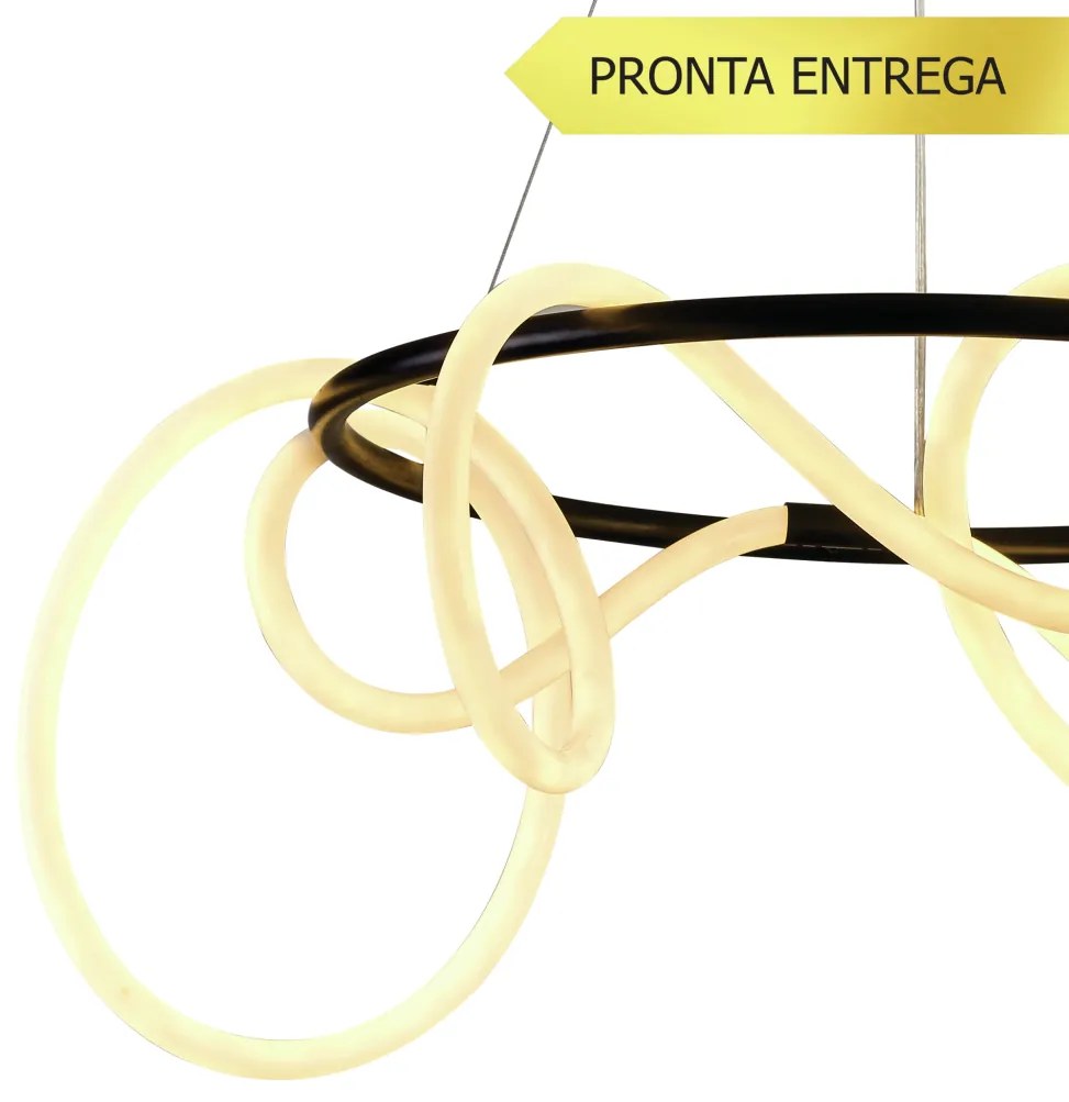 Pendente Toá Circular Ø60X30Cm Led 30W 3000K Bivolt Preto - Usina Impo... (Preto)