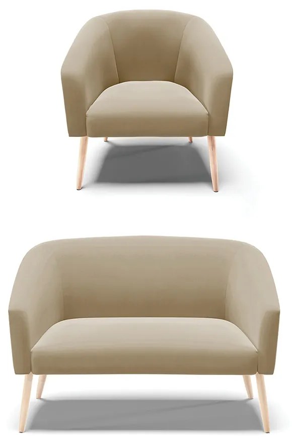 Sofá Namoradeira e Poltrona Pé Palito Natural Stella Suede D03 - D'Rossi - Marrom Rato