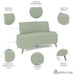 Sofá 2 Lugares para Sala Living 135cm Pés Palito Tamar Z08 Boucle Verd