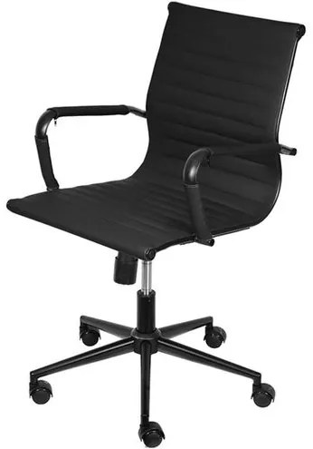 Cadeira Office Eames Baixa Dark Courino Preto com Base Rodizio Preta - 73217 Sun House