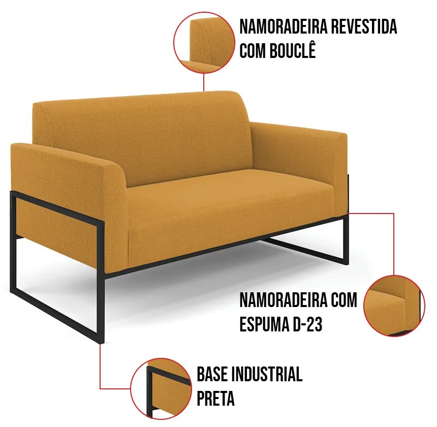 Namoradeira e 2 Poltronas Industrial Alta Preto Marisa Bouclê D03 - D'Rossi - Mostarda