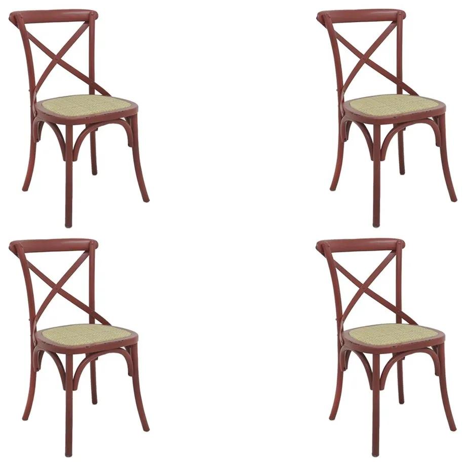kit 4 Cadeiras Decorativas Sala De Jantar Cozinha Danna Rattan Natural Vermelha G56 - Gran Belo