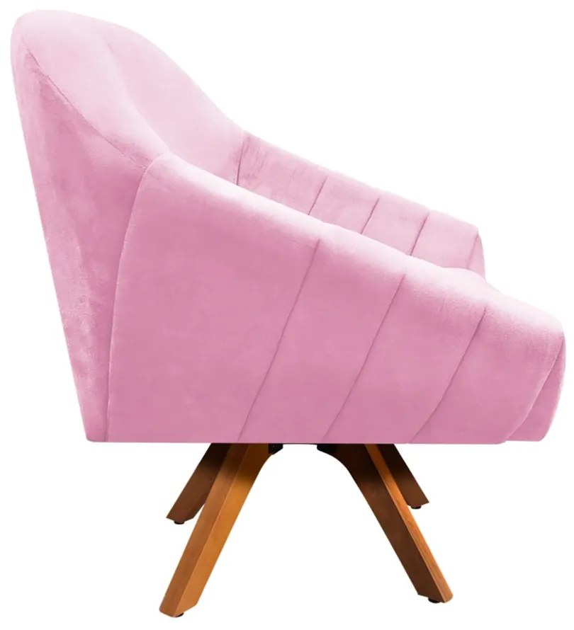 Kit 02 Poltronas Giratória Giovana Suede Base Madeira MM30 D'Rossi - Rosa Bebê