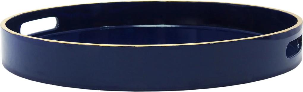 Bandeja Redonda Decorativa Azul com Detalhes em Dourado nas Bordas - 5x38cm