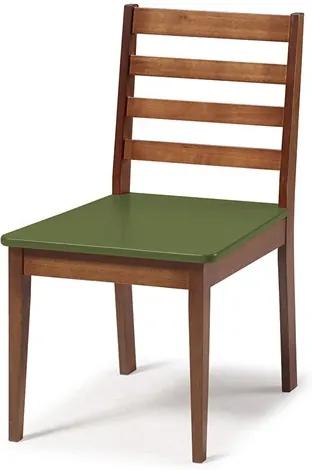 Cadeira Helena em Madeira Maciça  - Verde Musgo/Nogal