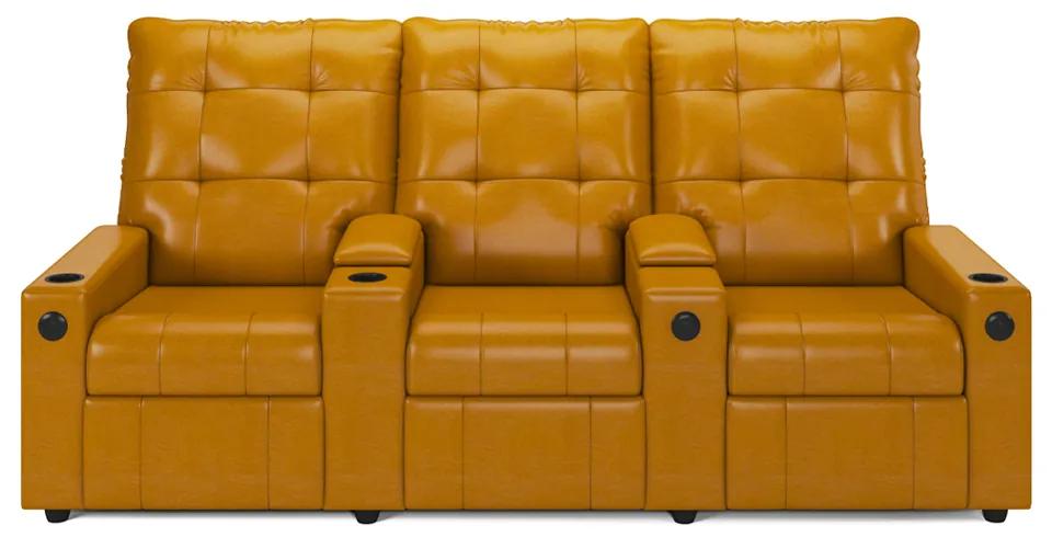 Poltrona do Papai Reclinável Sala de Cinema Movie 3 Lugares Manual Baú USB PU Whisky