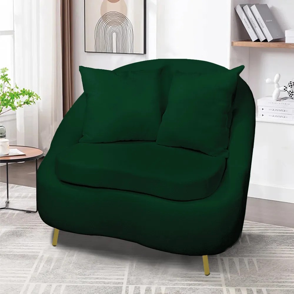 Poltrona Decorativa Orgânica Pé Ferro Dou Kit 2 Zaya Bouclê C05 - D'Rossi - Verde