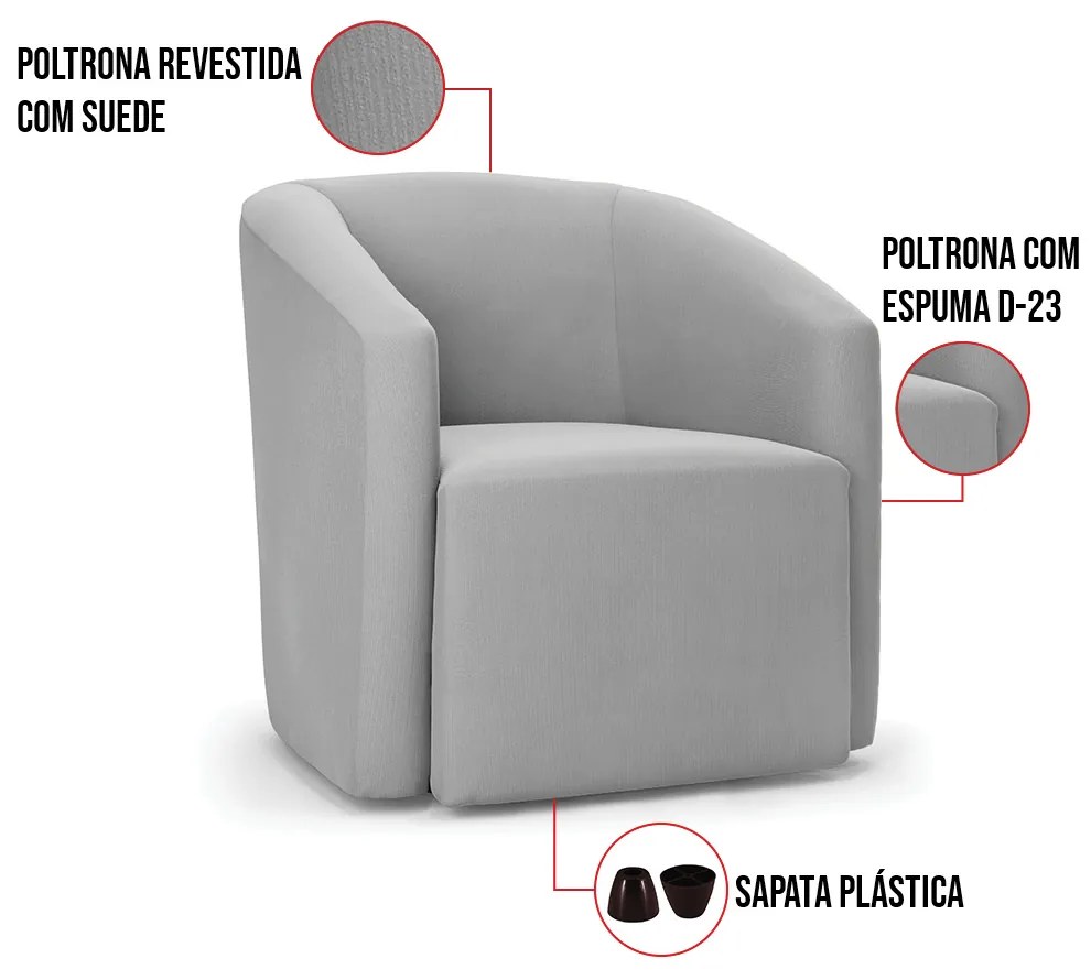 Poltrona Decorativa Orgânica Stella Max Suede D03 - D'Rossi - Cinza