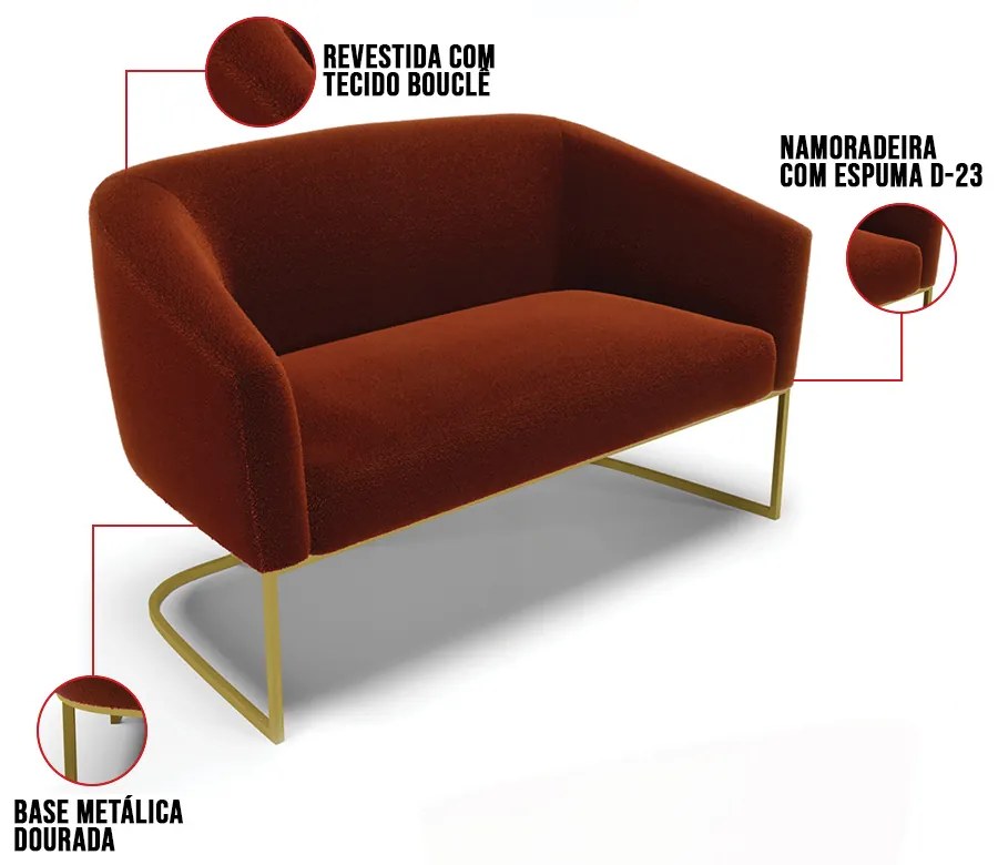 Sofá 2 Lugares Namoradeira Industrial Dourado Stella Bouclê D03 - D'Rossi - Terra