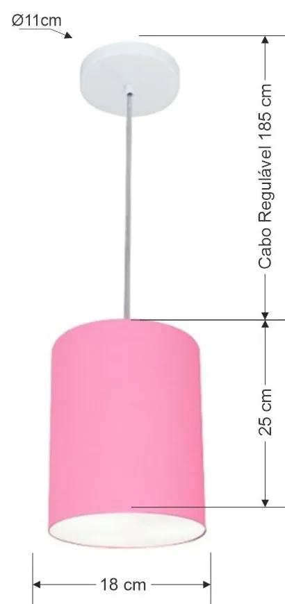 Kit/3 Lustre Pendente Cilíndrico Md-4012 Cúpula em Tecido 18x25cm Rosa Bebê - Bivolt